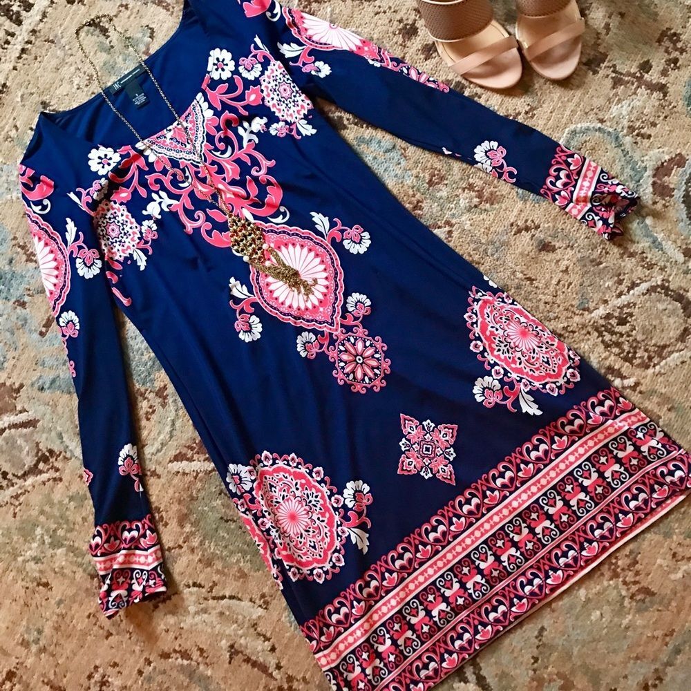 INC blue & pink long sleeve dress